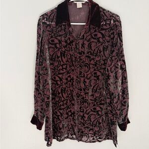 Womens Annie Alexander Silk Rayon Button Top Long Sleeve Plum M